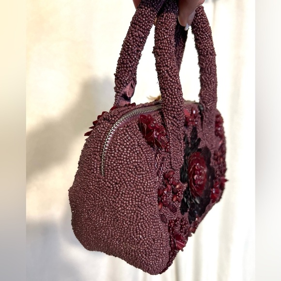🖤🖤MADE IN INDIA GORGEOUS WINE/BURGUNDY  HANDCRAFTED BEADED BAG🖤🖤NWT - Picture 5 of 14